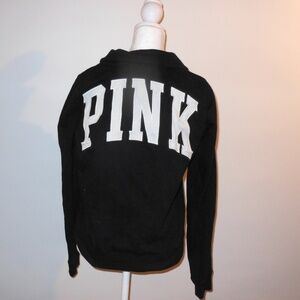 PINK Black Crew Neck Half Zip Sweater
